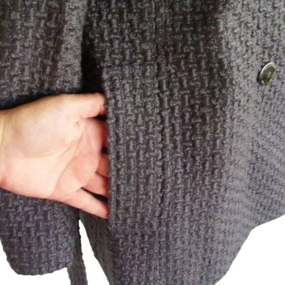 new CALVIN KLEIN Overcoat, S, Basket weave, Gray, Sash Belt, Double Breasted - Picture 5 of 15